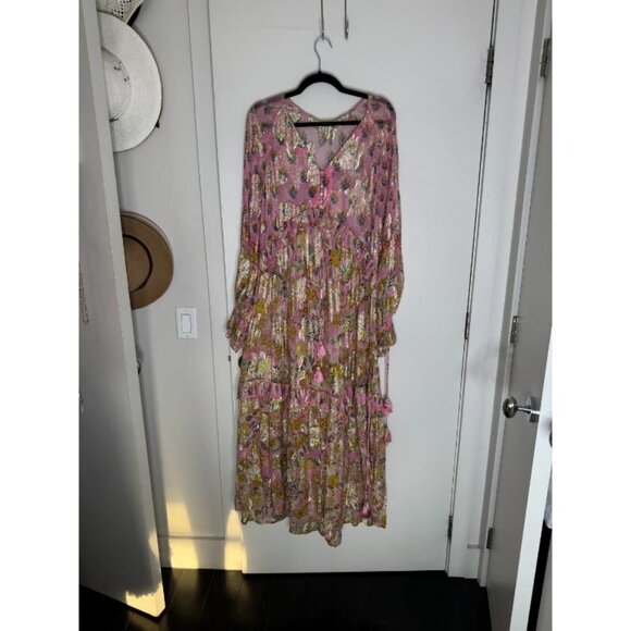 NWT HEMANT AND NANDITA Dhea Kaftan Canary Yellow & Carnation Pink - Picture 5 of 7